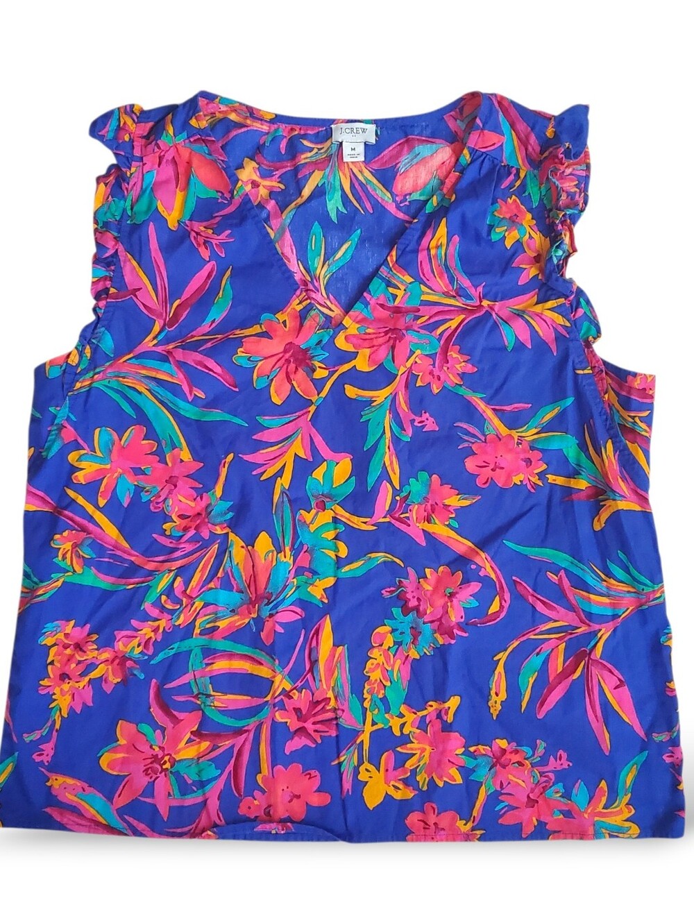J. Crew Sleeveless Floral Cotton Top, Size M Tropical Resort